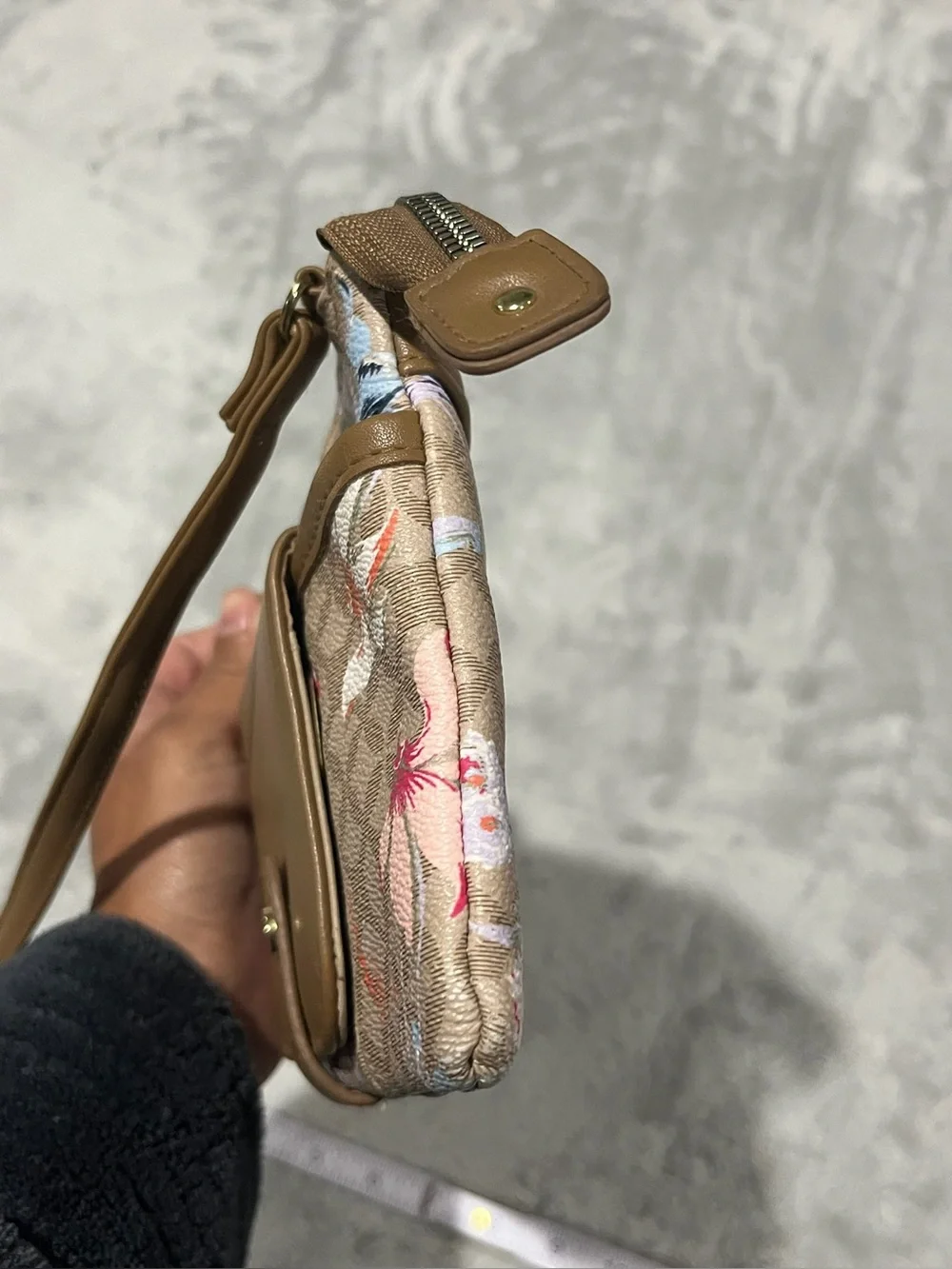 Floral Tan Crossbody Bag with Front Pocket